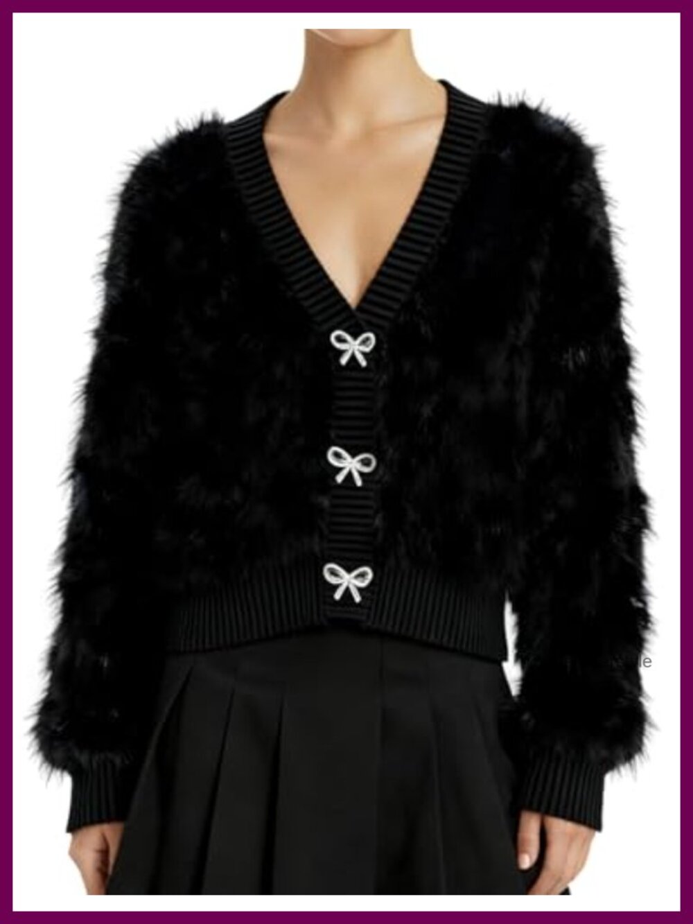 Cropped Fuzzy Mohair Cardigan V-Neck Detachable Bow Brooch Sweater